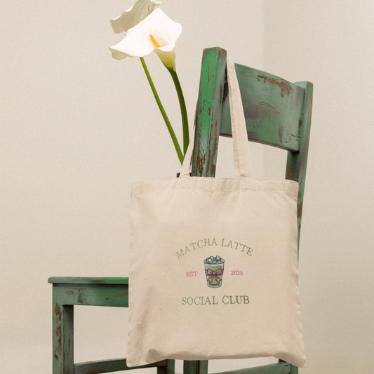Matcha Latte Social Club- Premium Embroidered Tote Bag