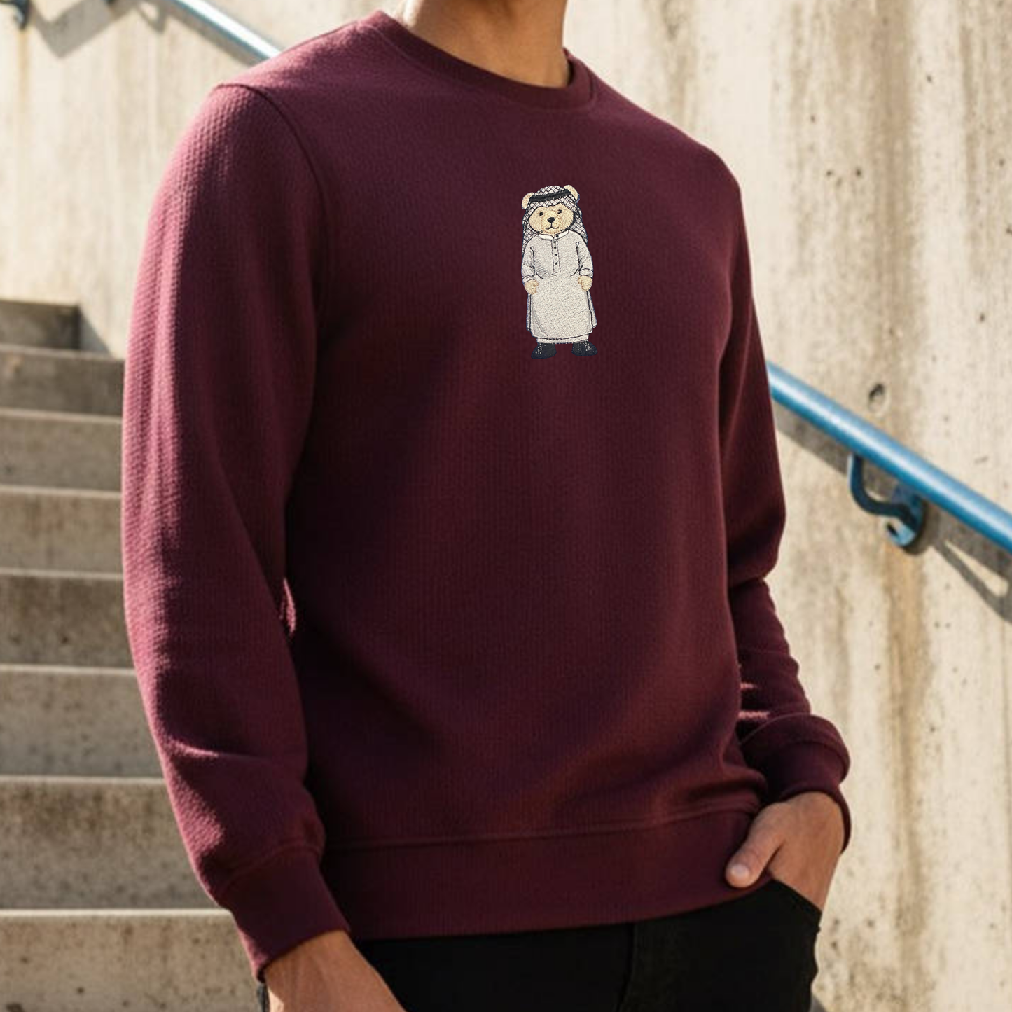 Arabian Bear - Burgundy Embroidered Unisex Sweatshirt