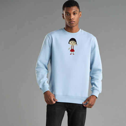Chibi Maruko-Chan Nostalgia - Embroidered Unisex Baby Blue Sweatshirt
