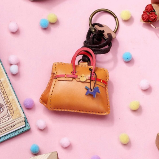 Tiny "Birkin" Style Leather Bag Charm